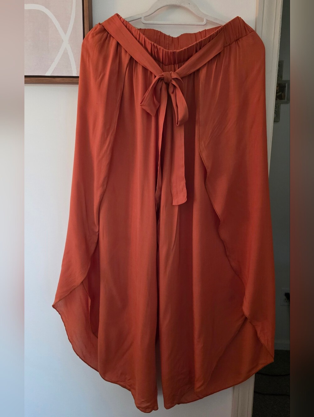 Burnt Orange Tie-Neck Blouse
